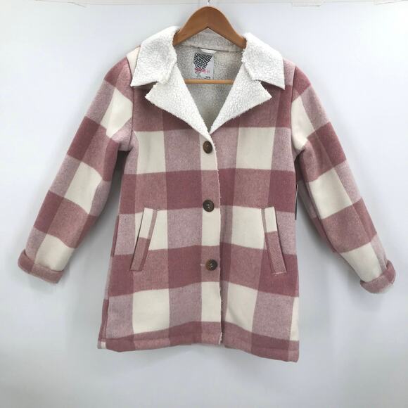 Kensie Girl Plaid Front Button Jacket Long Sleeves Pink White Size 14/16 NWT - Picture 1 of 6
